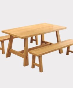 Bộ bàn ăn gỗ tự nhiên kèm ghế băng – Tối giản, tiện lợi và sang trọng